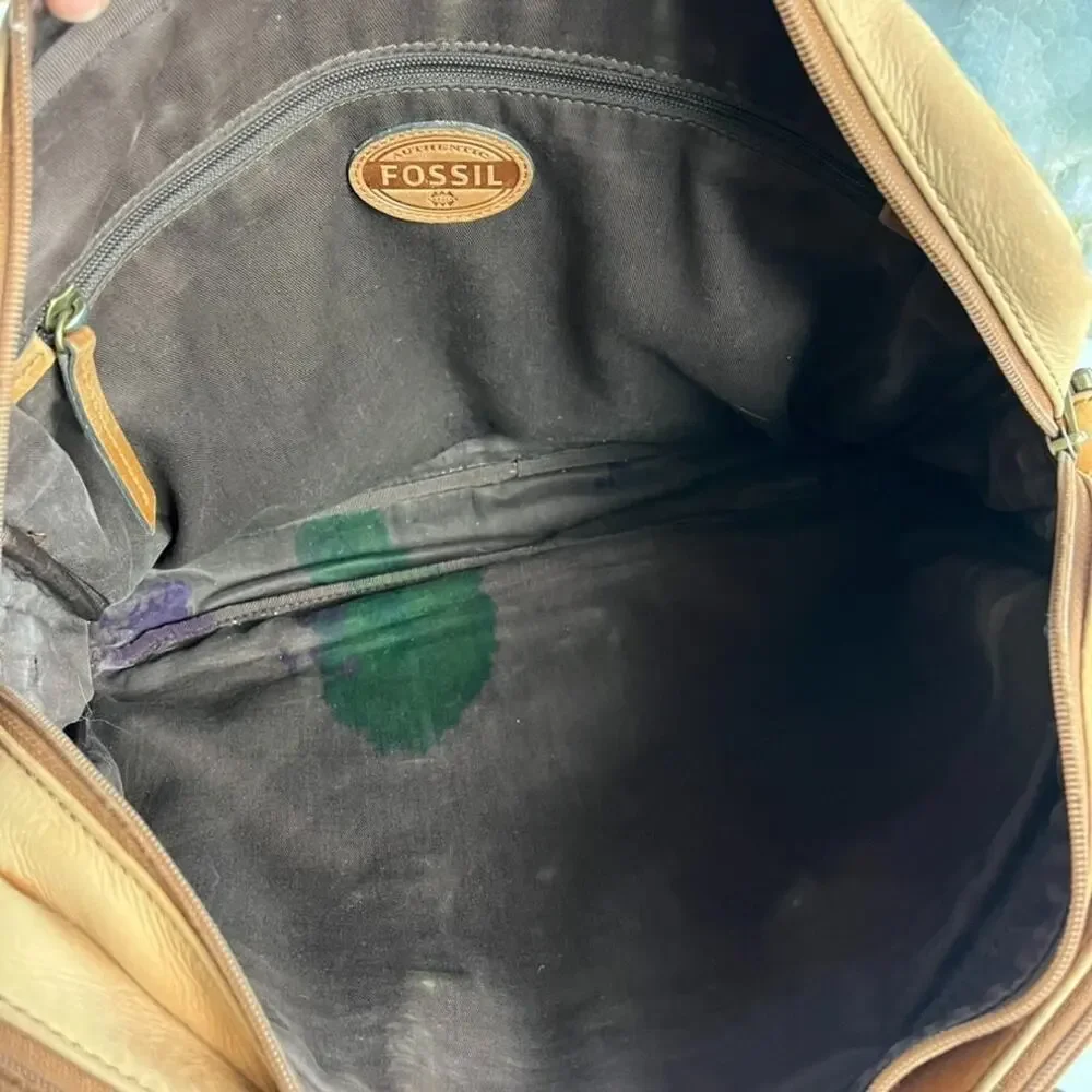 FOSSIL Laptop Bag Brown Leather Satchel Brown Lining Messenger Shoulder Strap
